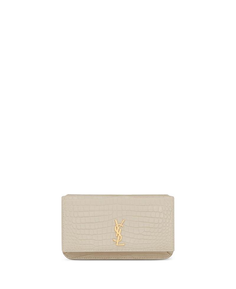 Womens Cassandre Phone Holder with Strap in Shiny Crocodile-Embossed Leather Product Image