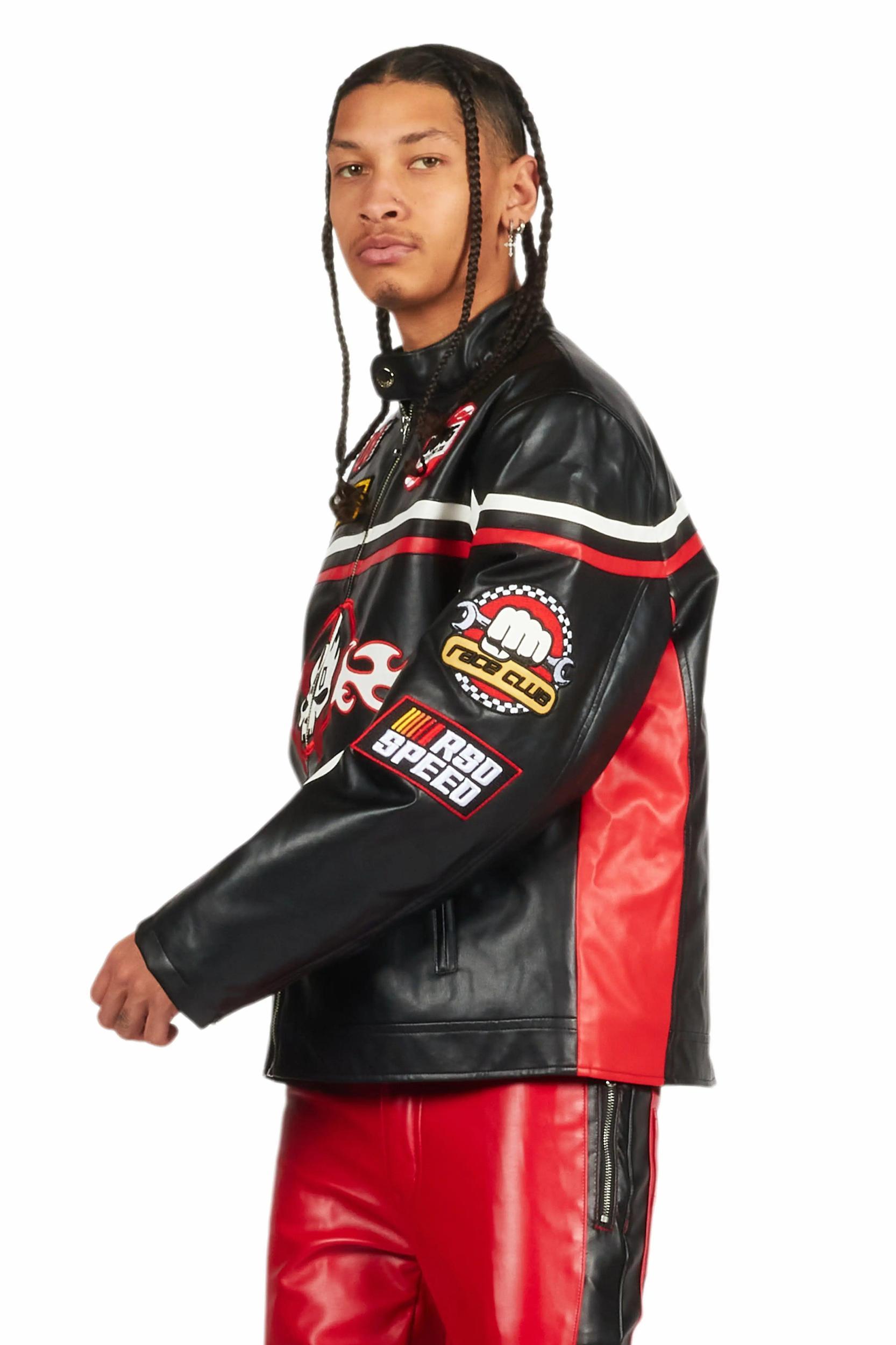 Roch Black/White Leather Moto Jacket Male Product Image