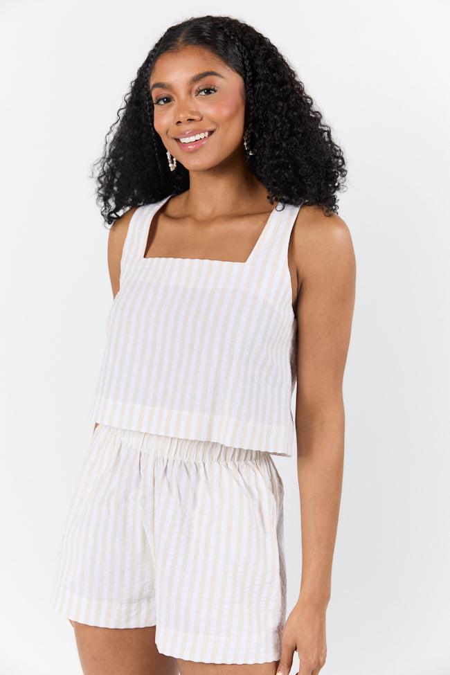 Can't Convince Me Ivory and Taupe Striped Woven Set FINAL SALE Product Image