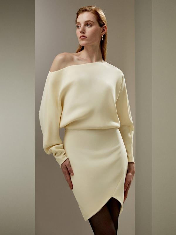 Long Sleeve Gathered Silk Mini Dress Product Image