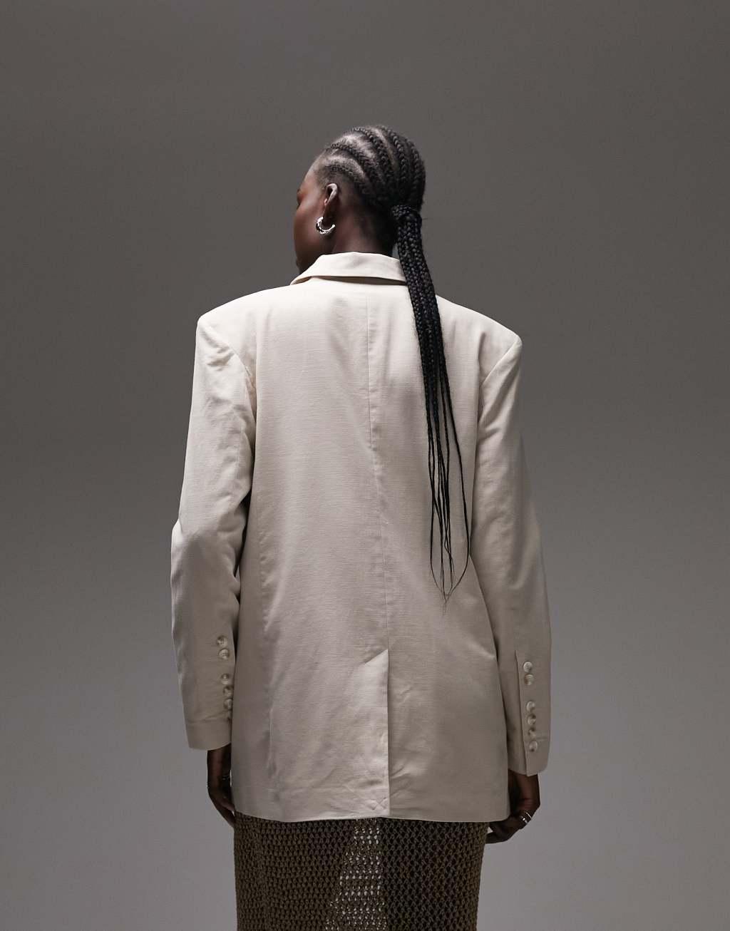 Topshop Tall linen-blend single breasted blazer Product Image