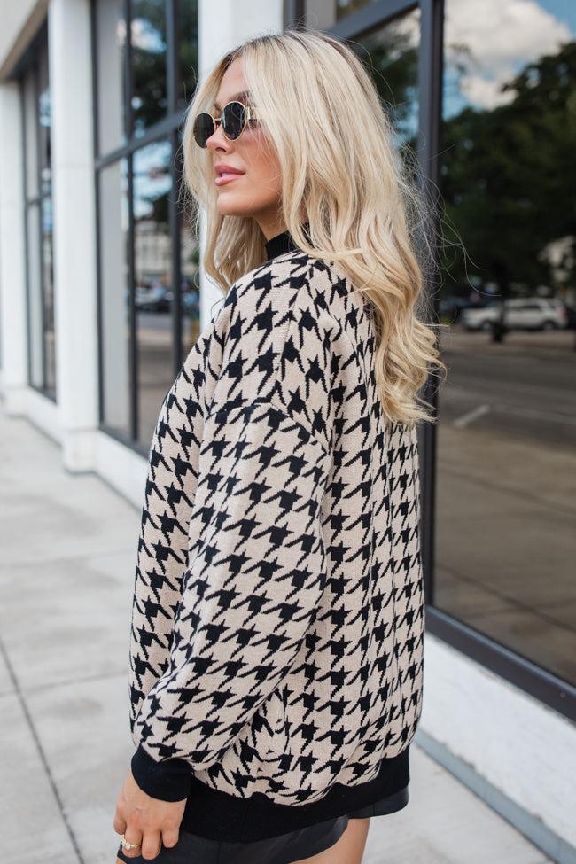 Trying Your Best Tan Houndstooth Cardigan SALE Product Image