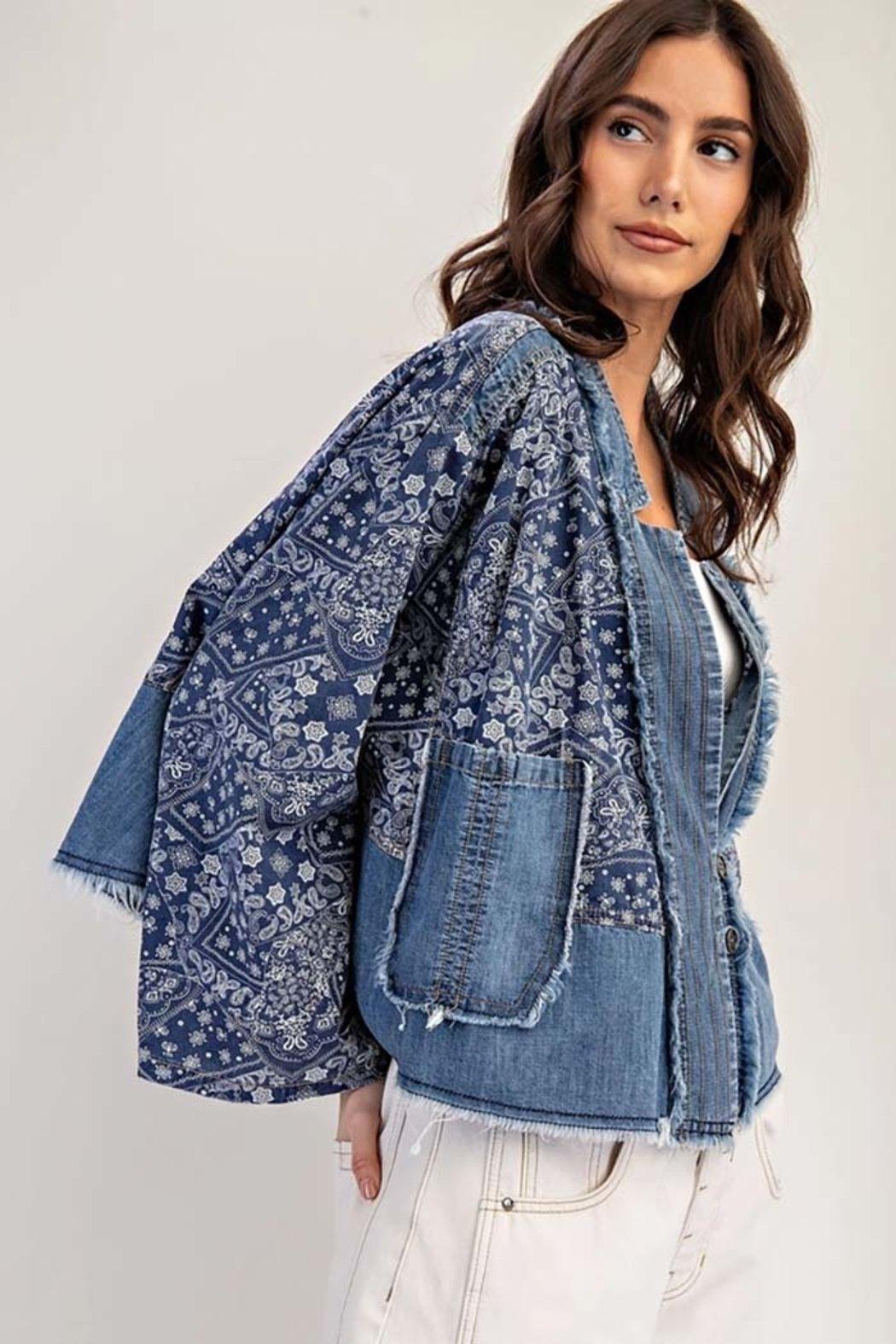 Paisley Mix Denim Boho Western Jacket Product Image
