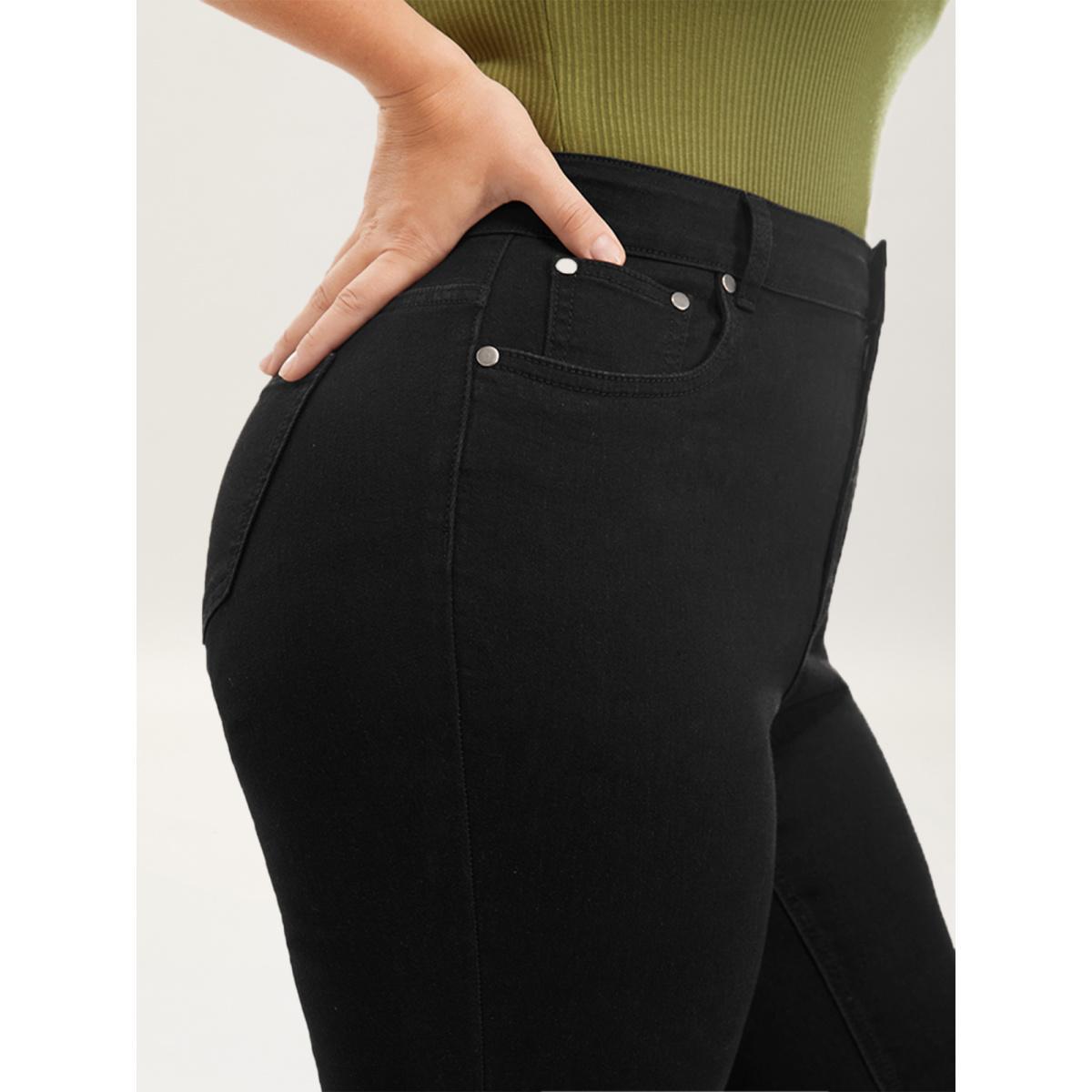 Plus Size Skinny Very Stretchy High Rise Black Wash Sculpt Waist Jeans Women Black Casual Plain High stretch Slanted pocket Jeans BloomChic 12/L Product Image