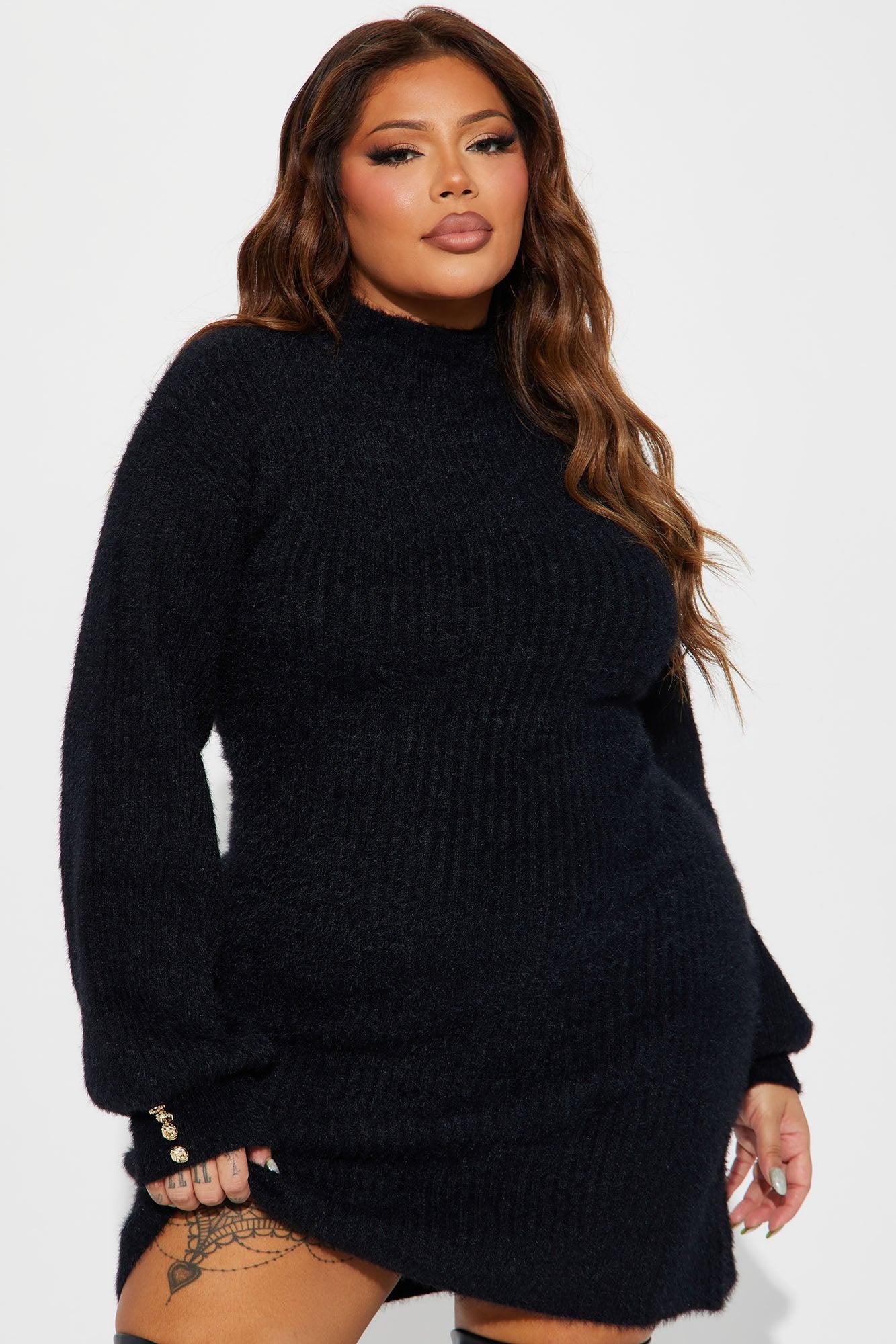Kaylee Sweater Mini Dress - Black Product Image