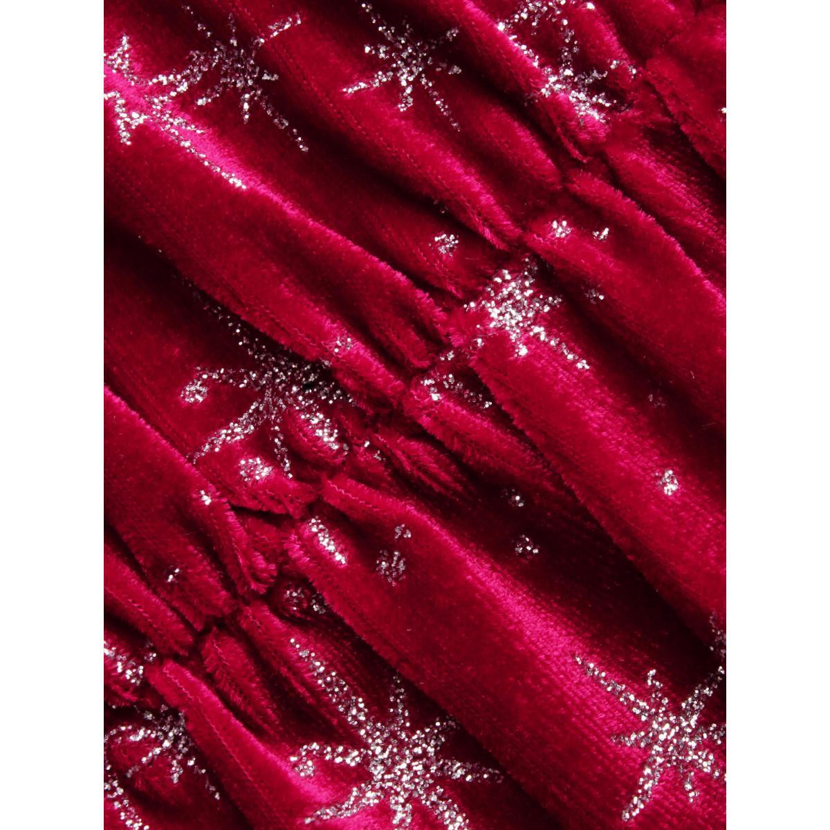 Plus Size Embossed Velvet Sweetheart Neckline Midi Dress Burgundy Women Cocktail Texture Heart neckline Elbow-length sleeve Curvy BloomChic 28/5X Product Image