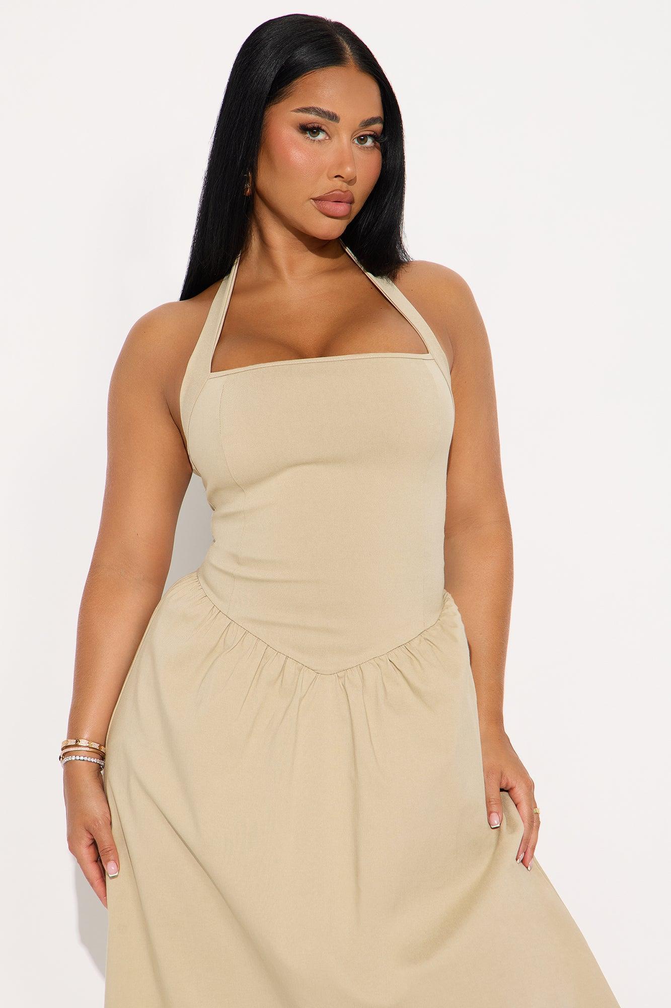 Phoebe Halter Ponte Midi Dress - Taupe Product Image