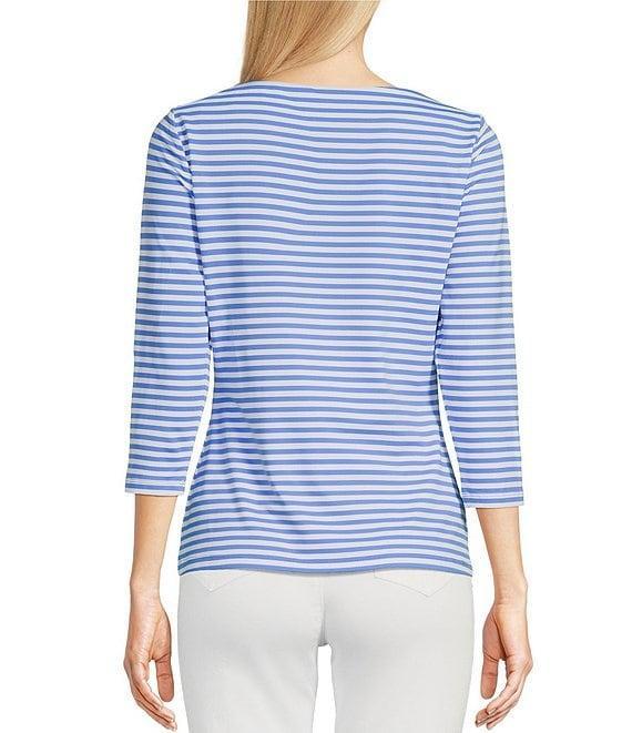 J.McLaughlin Wavesong Striped Print 3/4 Sleeve Button Shoulder Tee Shirt Product Image
