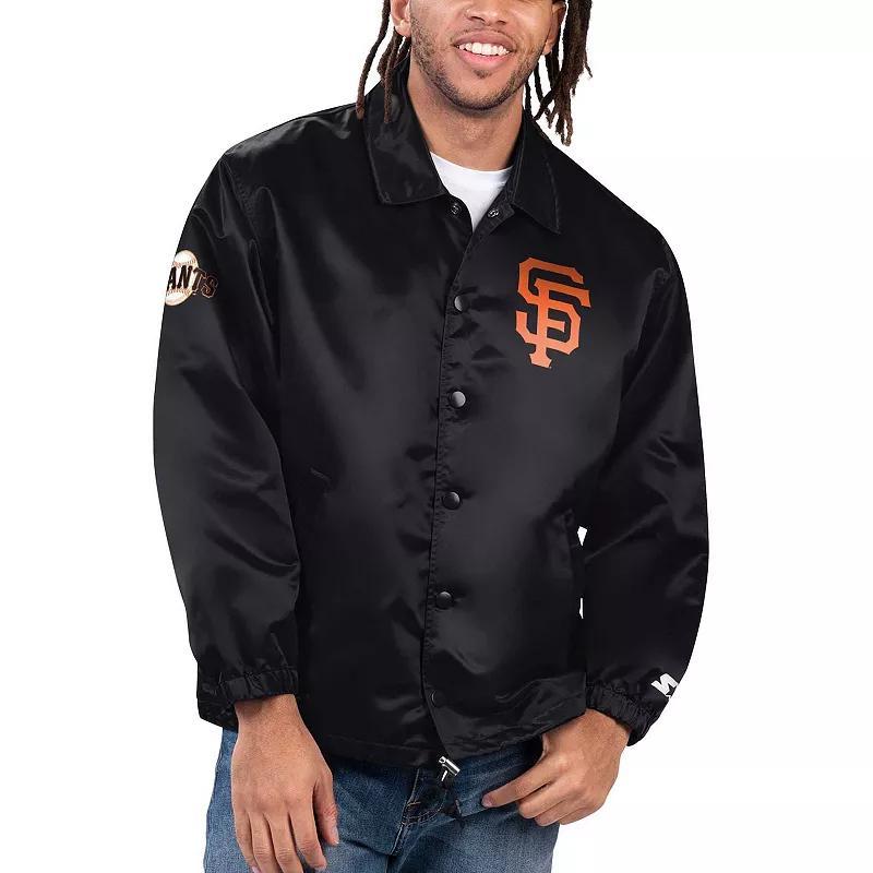 Men's Starter Navy Houston Astros Option Route Satin Full-Snap Jacket, Size: Medium, Blue Product Image