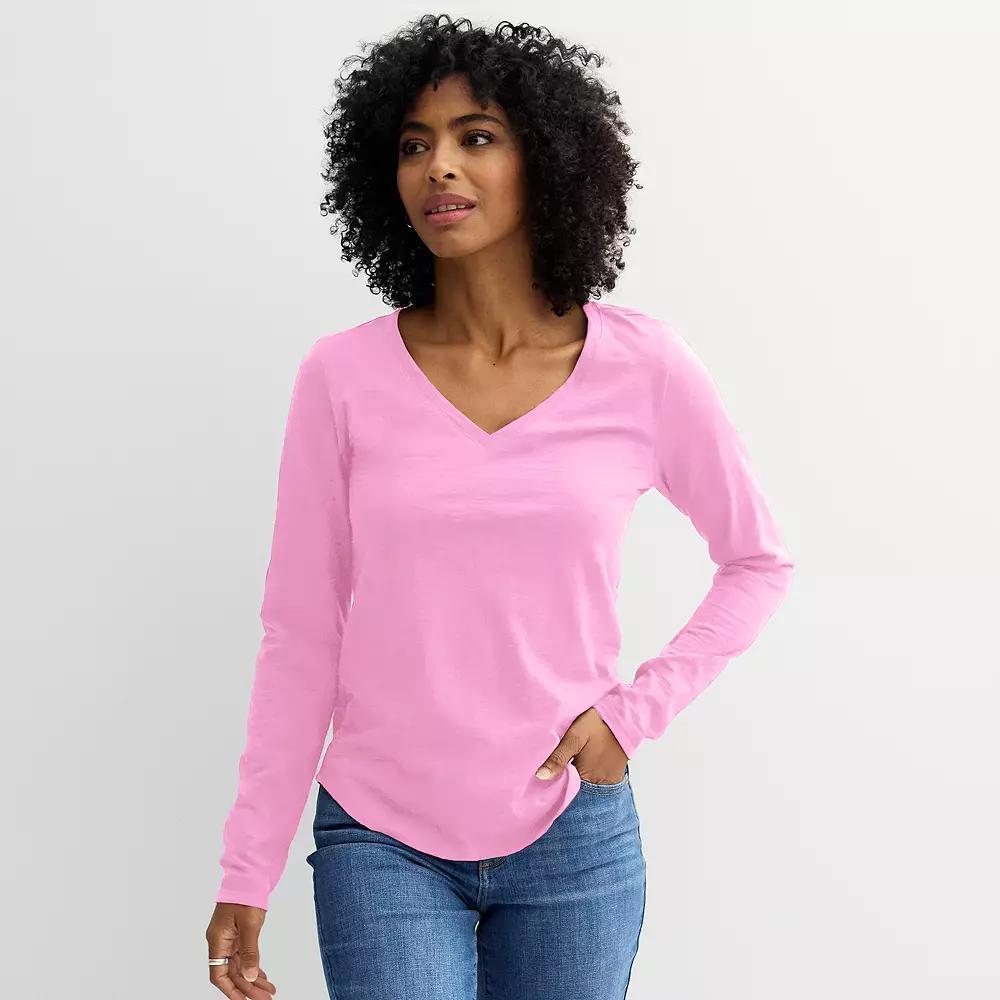 Petite Sonoma Goods For Life Everyday Long Sleeve V-Neck T-Shirt, Womens Product Image