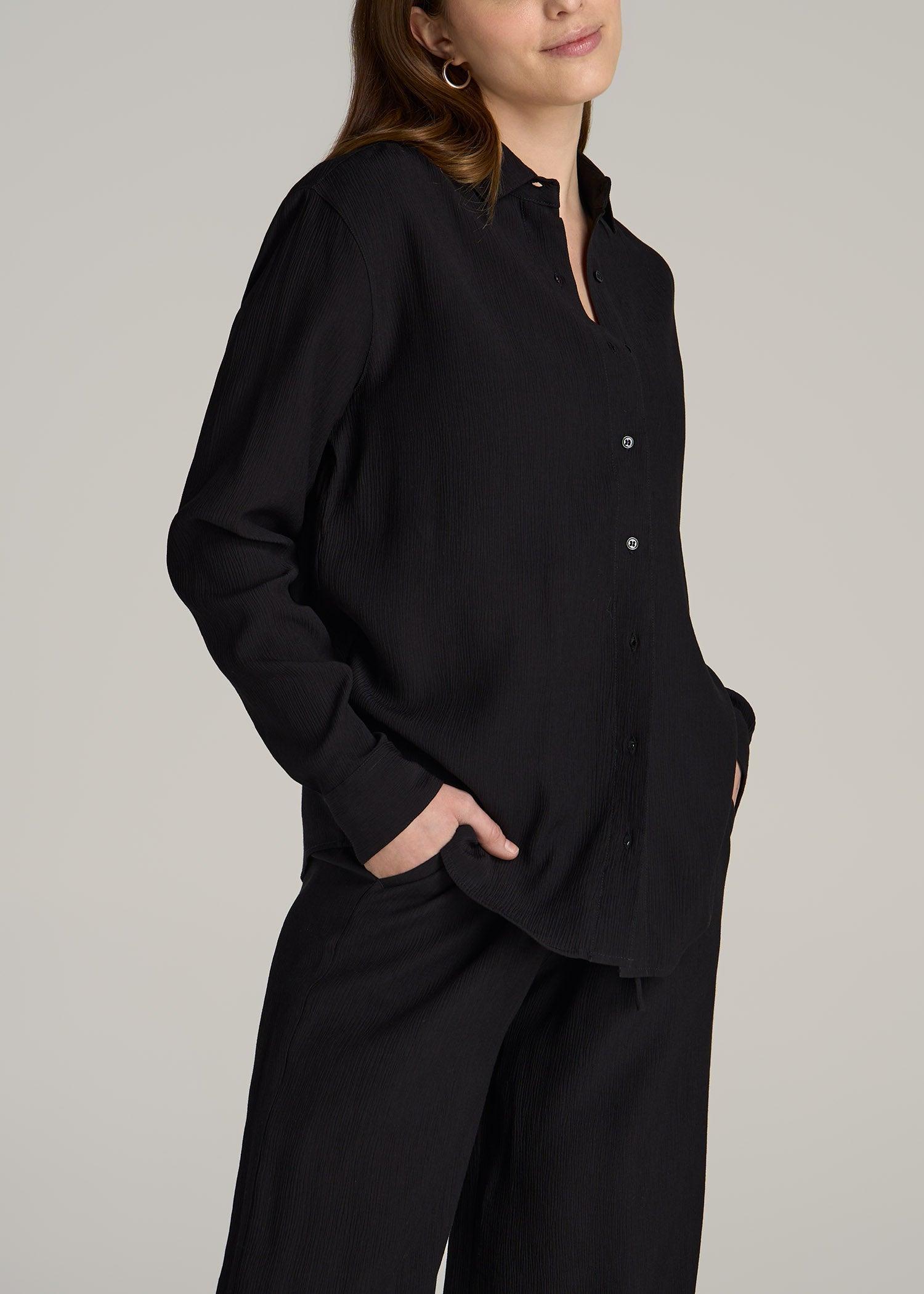 Long Sleeve Crinkle Tall Women's Blouse in Steel Blue Product Image