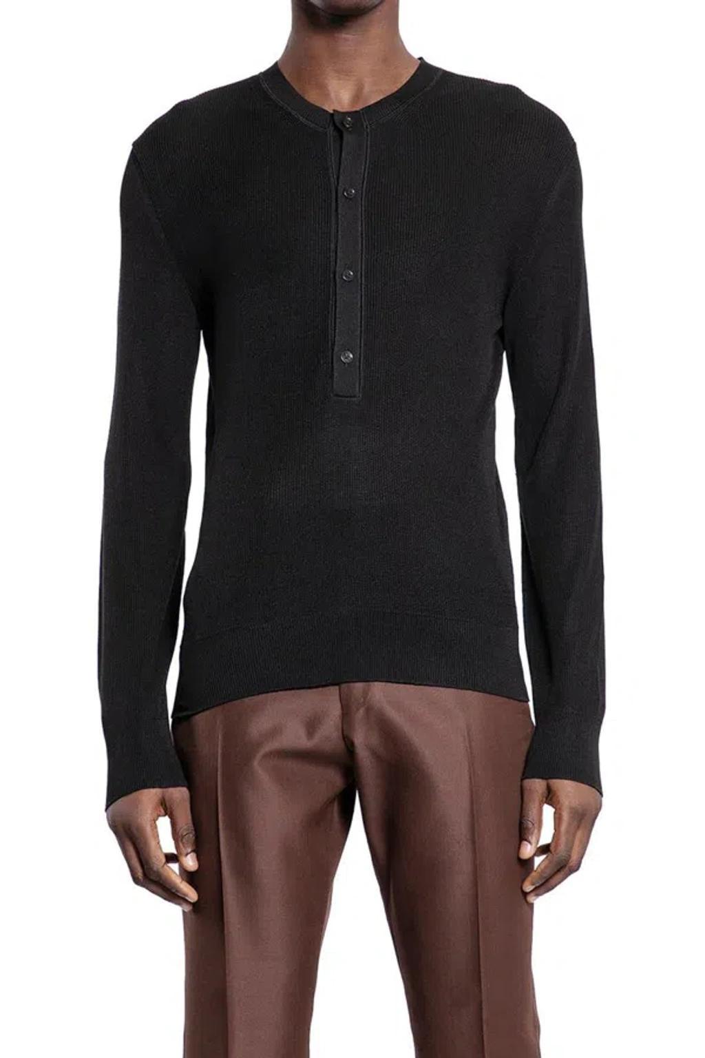 TOM FORD Satin Henley Shirt In Black Product Image