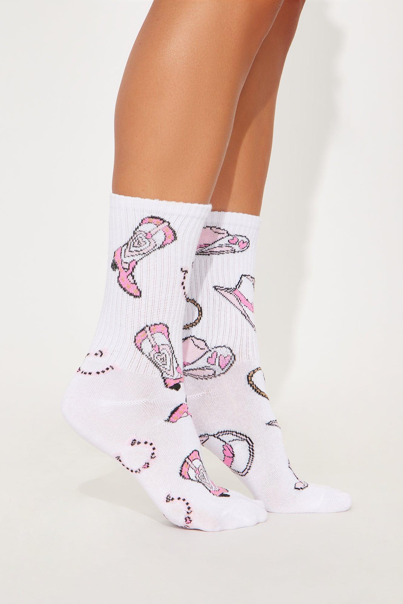 Howdy Cowgirl 6 Pack Socks - White/Pink Female Product Image