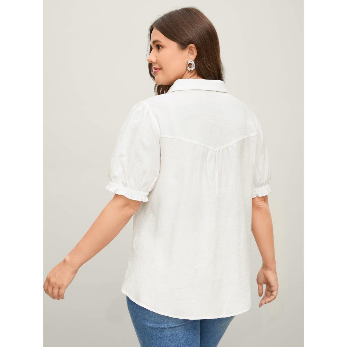 Plus Size Originalwhite Pure Cotton Ruffled Puffy Sleeve Blouse Women Short sleeve Shirt collar Work Blouses BloomChic 12/L Product Image