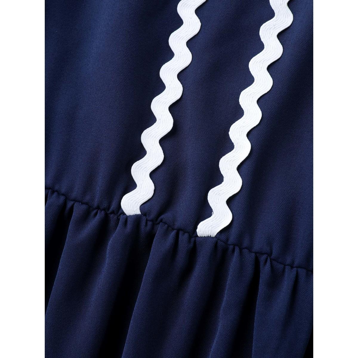 Plus Size Lace Contrast Notched Collar Midi Dress DarkBlue Women Notched collar Short sleeve Curvy BloomChic 28/5X Product Image