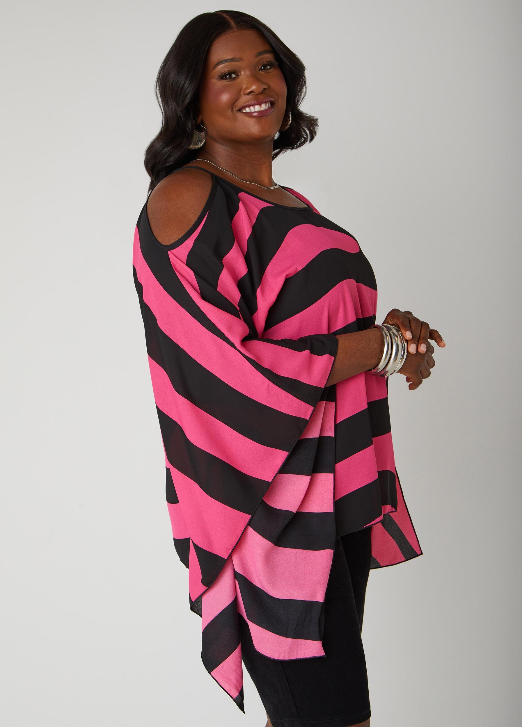 Striped Cold Shoulder Tunic Product Image