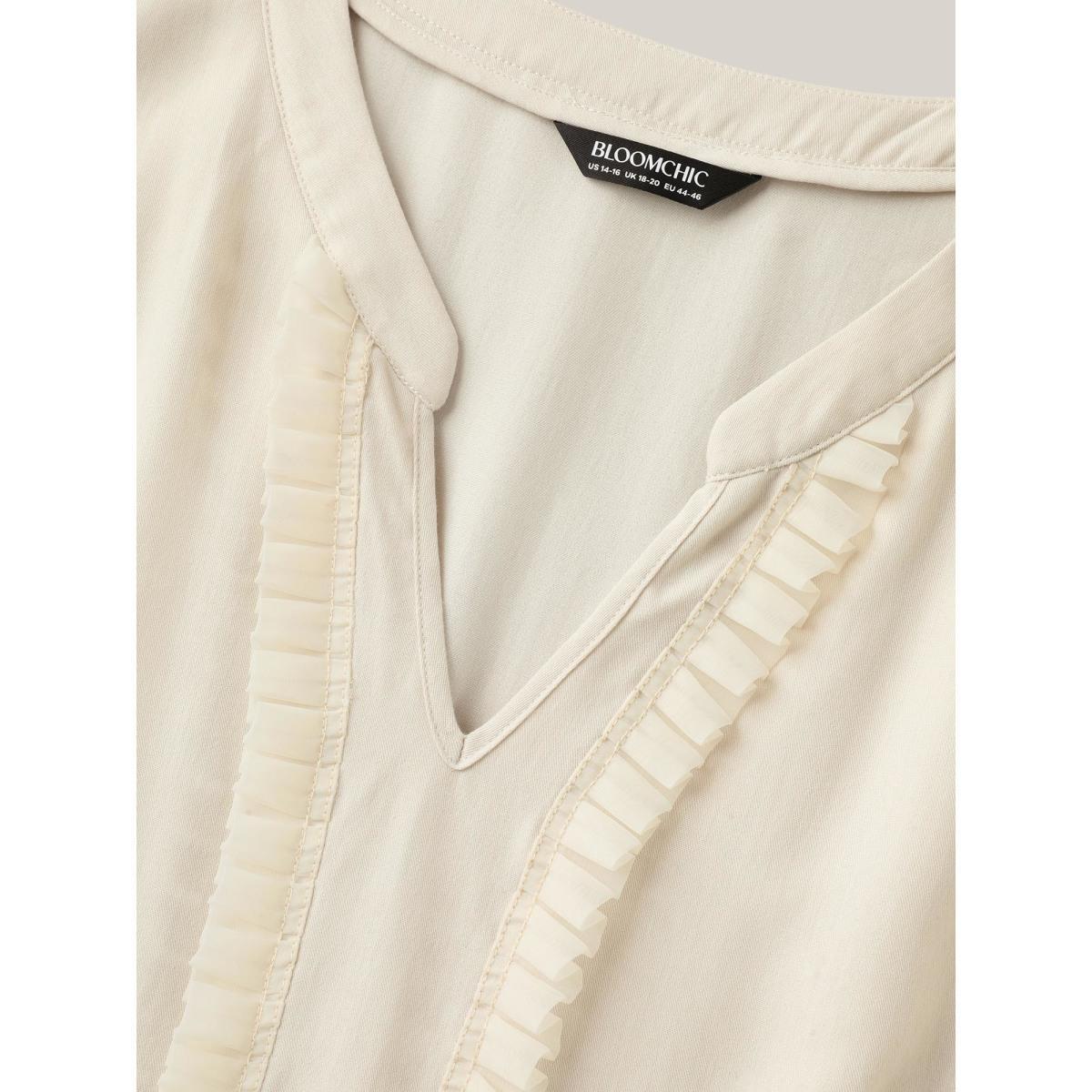 Plus Size Lace Trim Solid Pockets Midi Dress Beige Women Flat collar Short sleeve Curvy BloomChic 22-24/3X Product Image