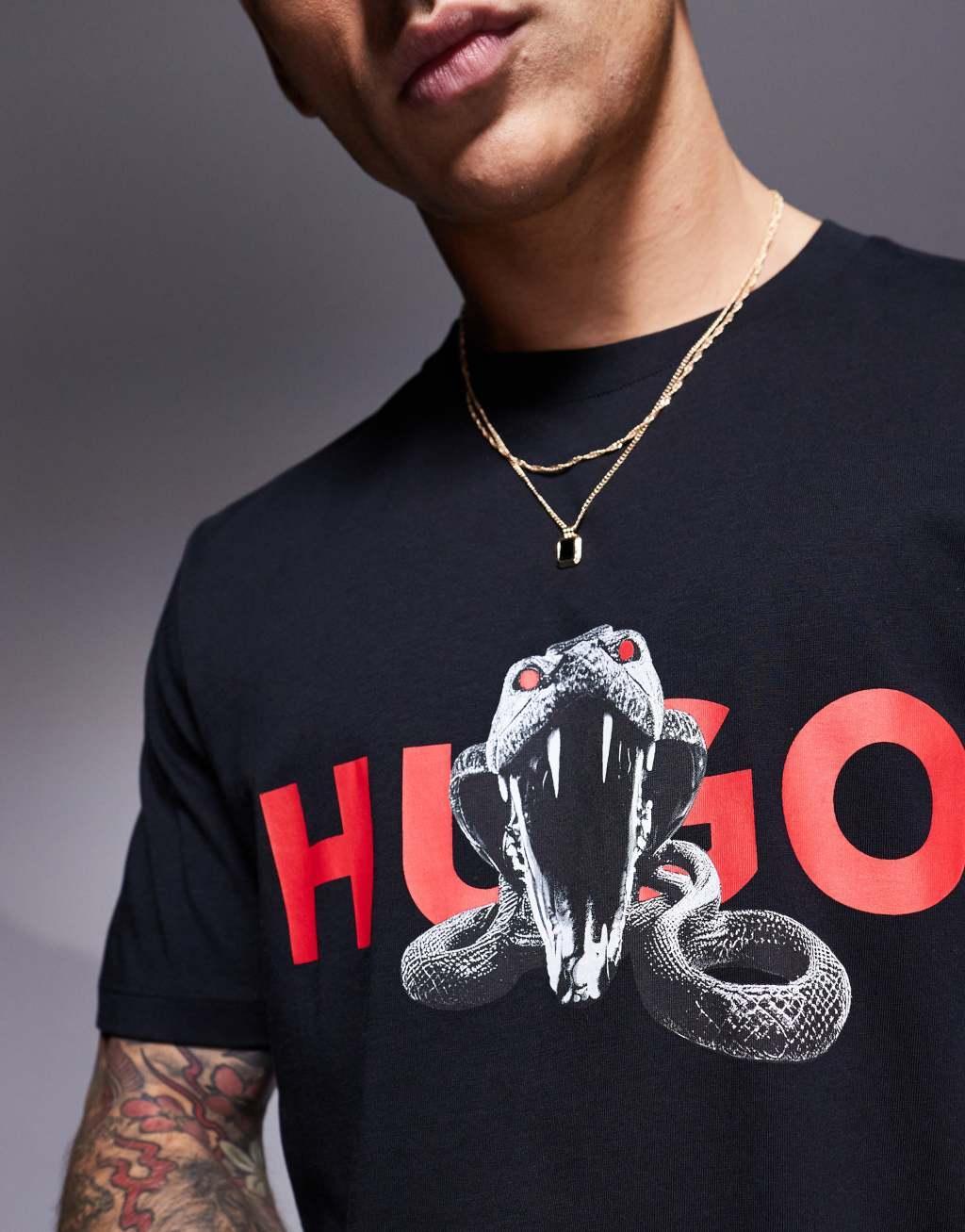 HUGO Red deyladec snake graphic T-shirt in black Product Image