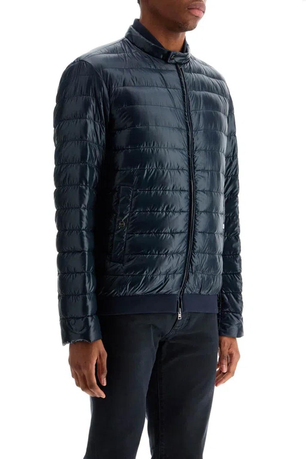 HERNO Dark Blue Lightweight Quilted Nylon Down Jacket With High Collar Product Image