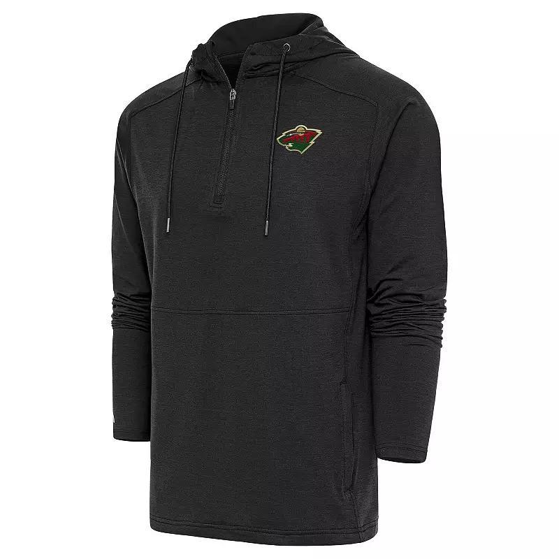Mens Antigua Heather Black Chicago Blackhawks Spikes Raglan Quarter-Zip Hoodie Product Image