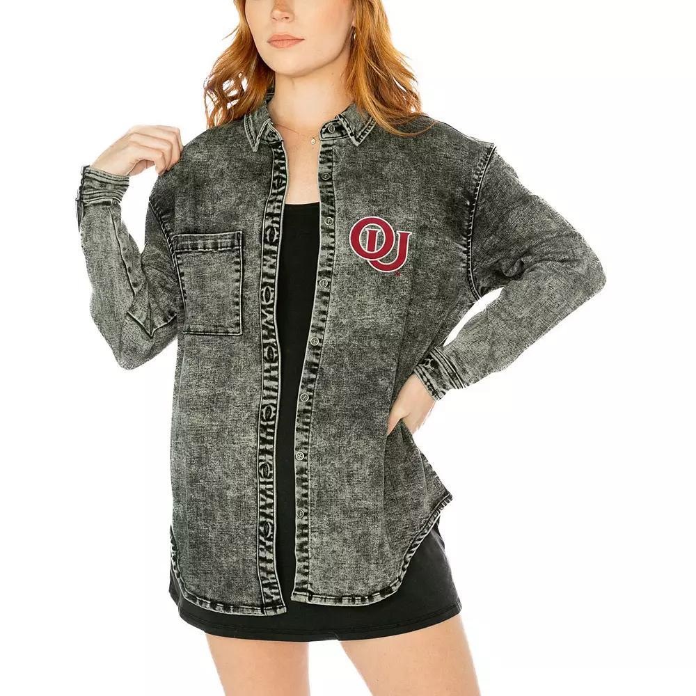 Womens Gameday Couture Charcoal Oklahoma Sooners Multi-Hit Tri-Blend Oversized Button-Up Denim Jacket Product Image