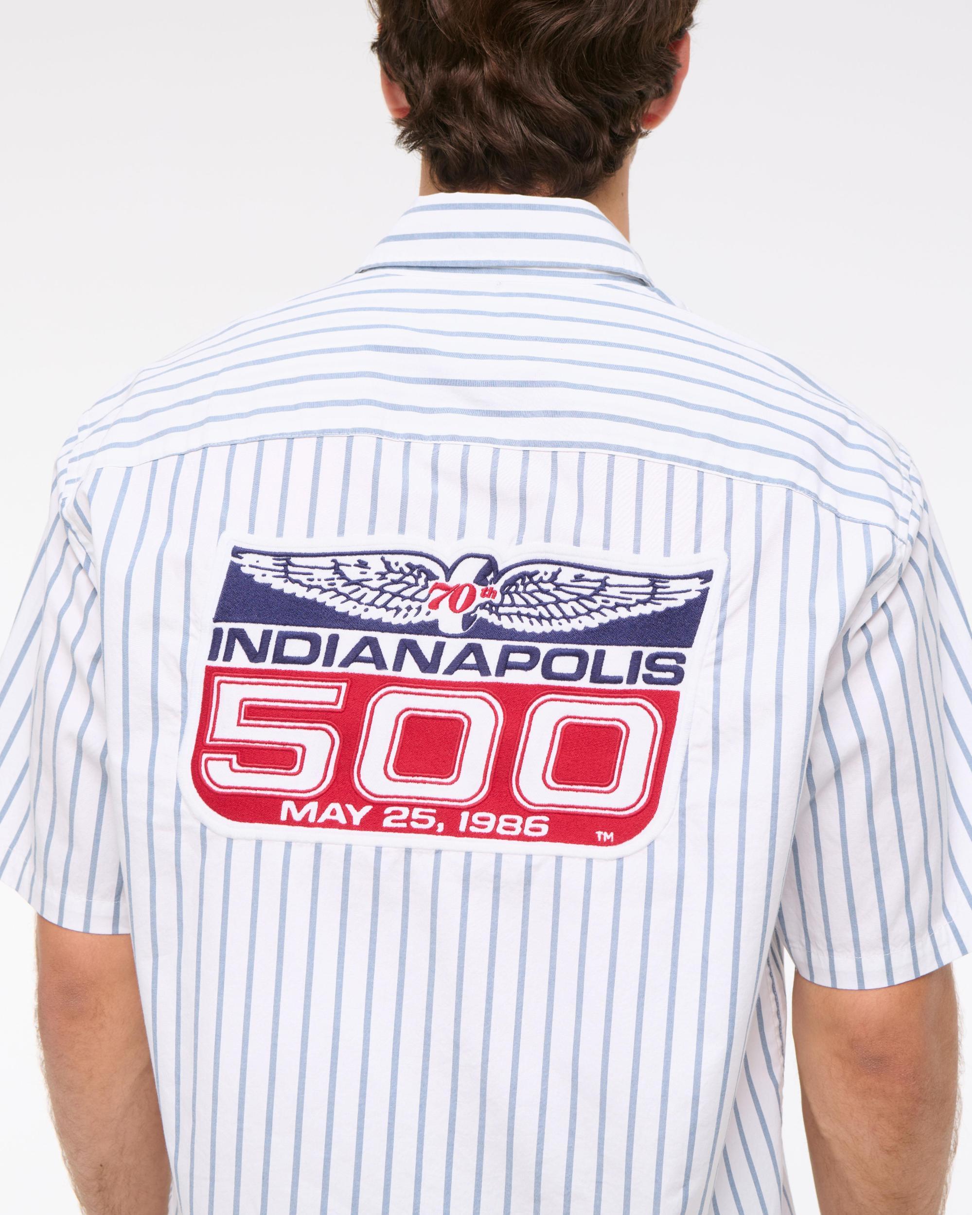 Short-Sleeve Cropped Racing Workwear Button-Up Shirt Product Image