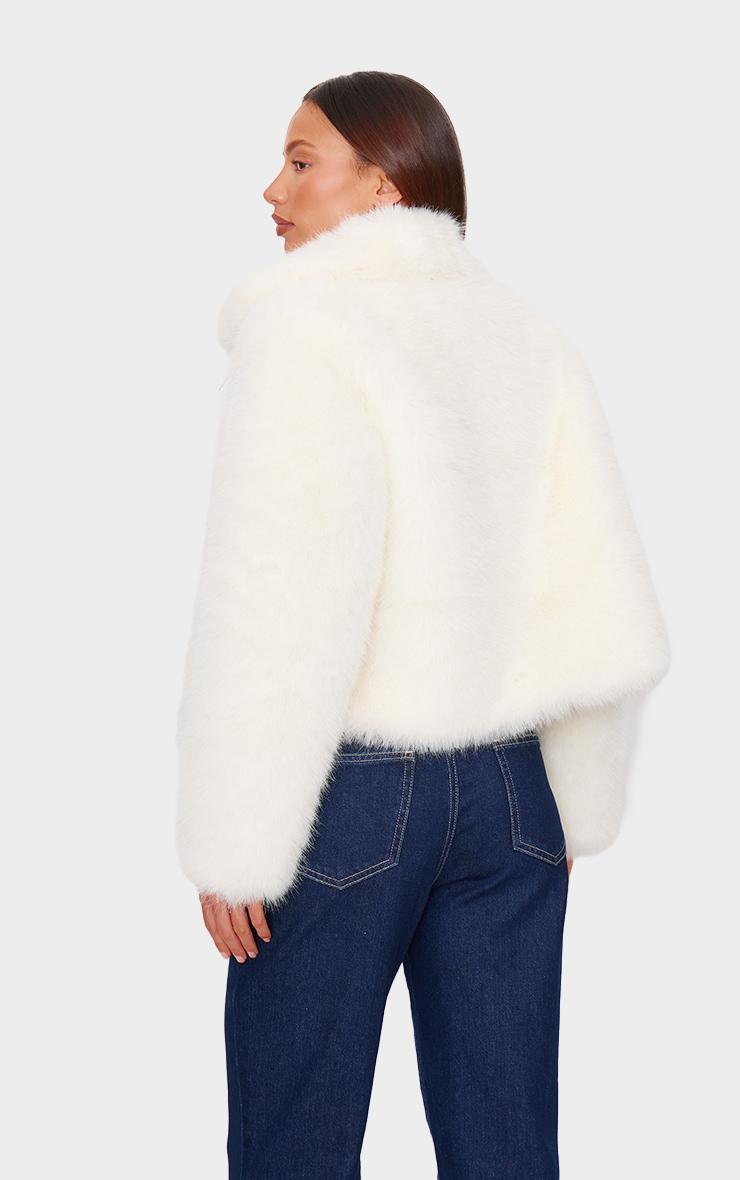 Ecru Plush Faux Fur Toggle Detail Jacket Product Image