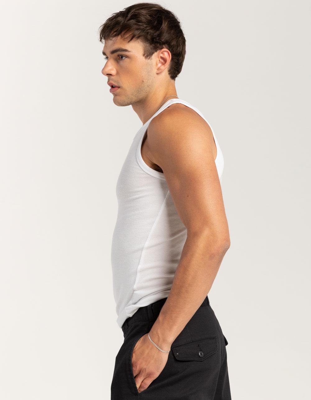 RSQ Mens Solid Fitted Ribbed Tank Top - WHITE Product Image