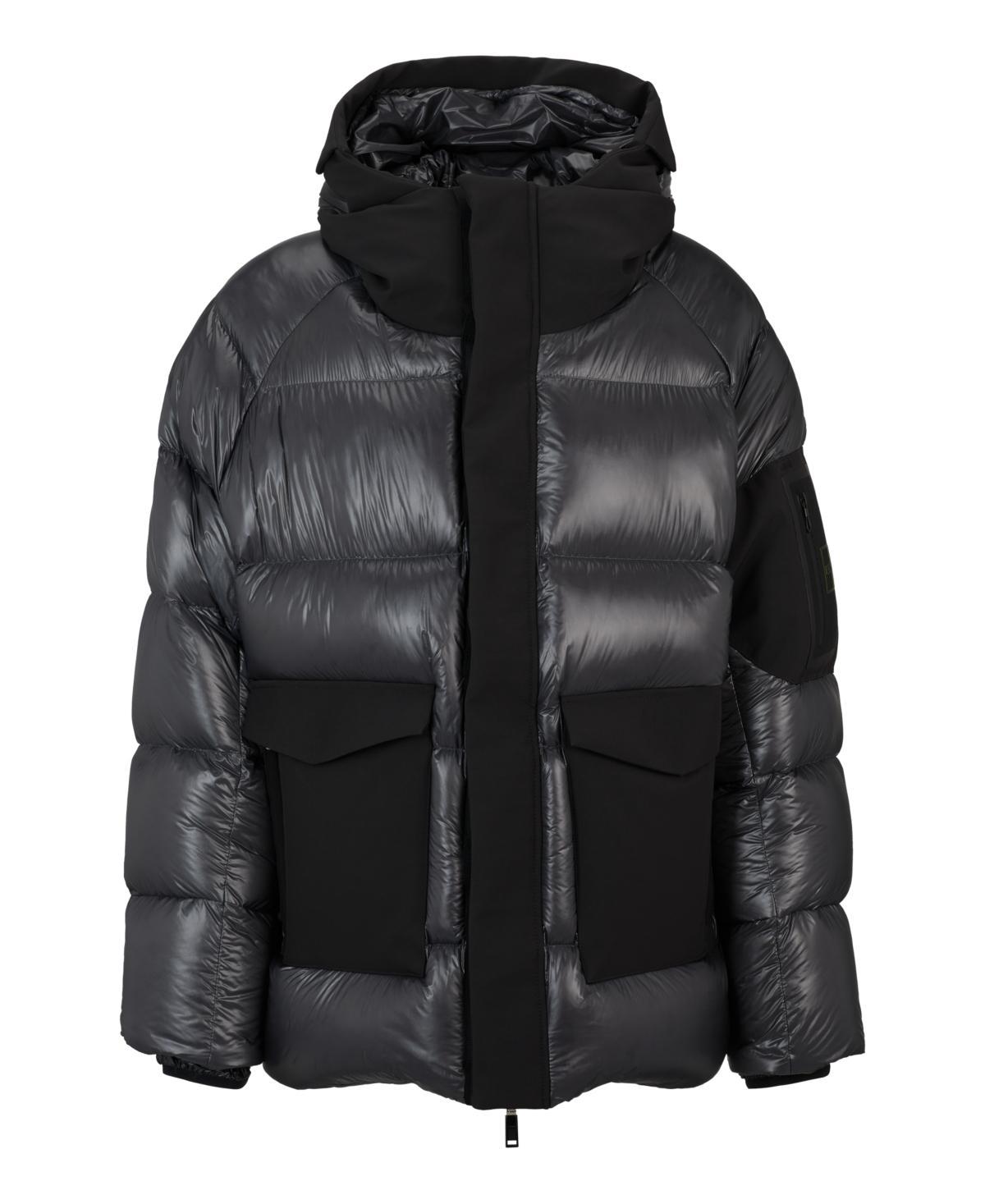 HUGO BOSS Oversize-fit Water-repellent Jacket In Mixed Materials In Dark Gray Product Image