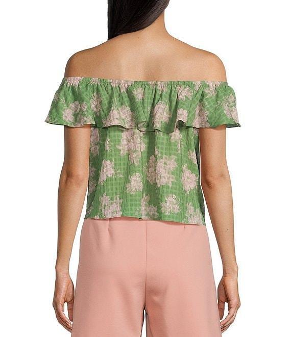 Sadie & Sage Rainy Days Floral Woven Textured Off-The-Shoulder Crop Top Product Image