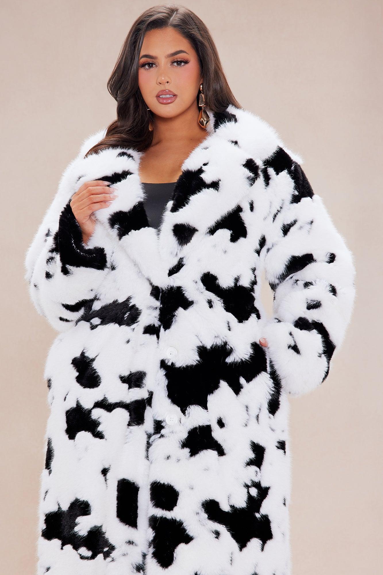 Make And Appearance Faux Fur Coat - White/Black Product Image