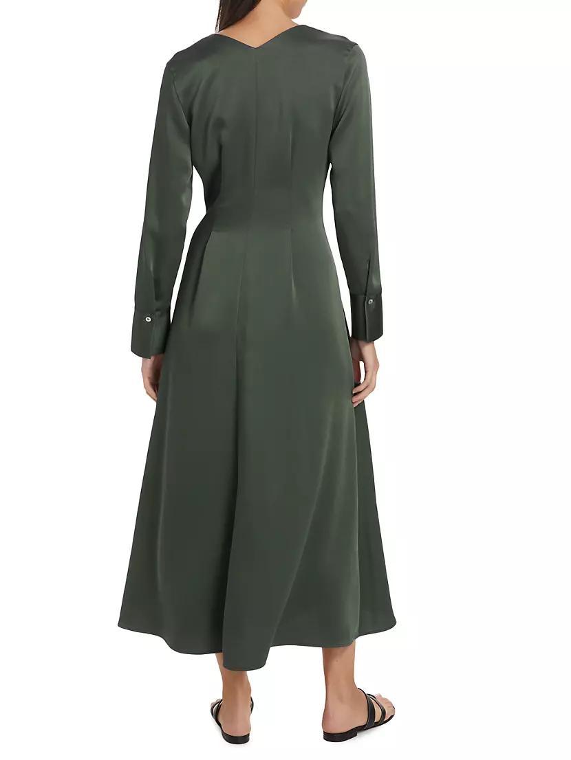 Satin Zip-Front V-Neck Maxi Dress Product Image