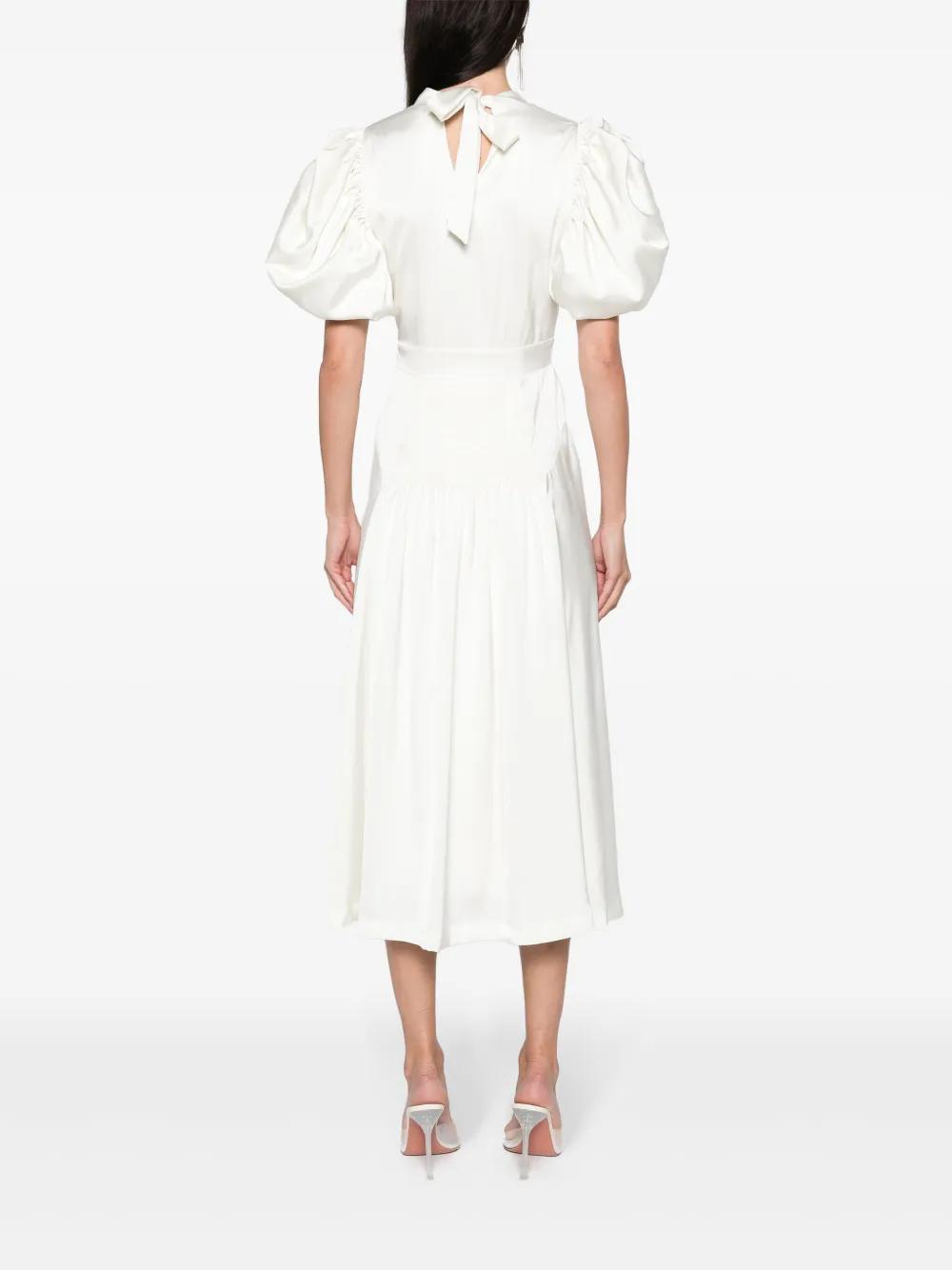 puff-sleeve satin midi dress Product Image