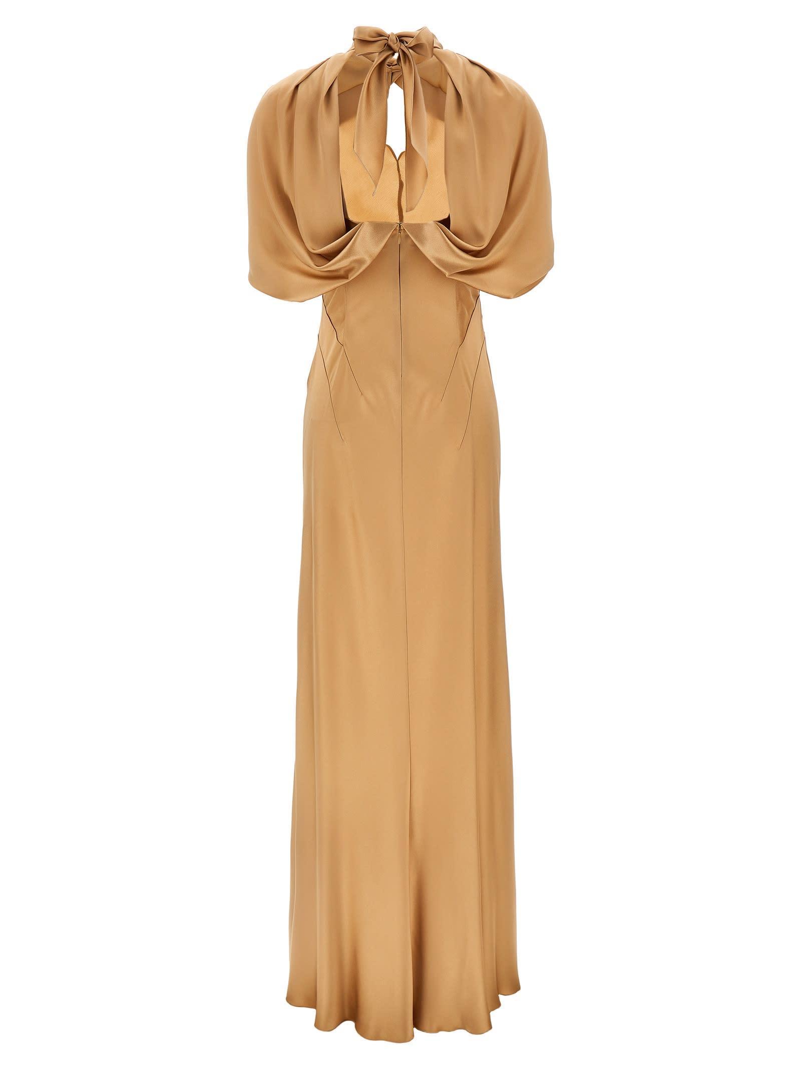 ALBERTA FERRETTI Long Satin Dress In Beige Product Image