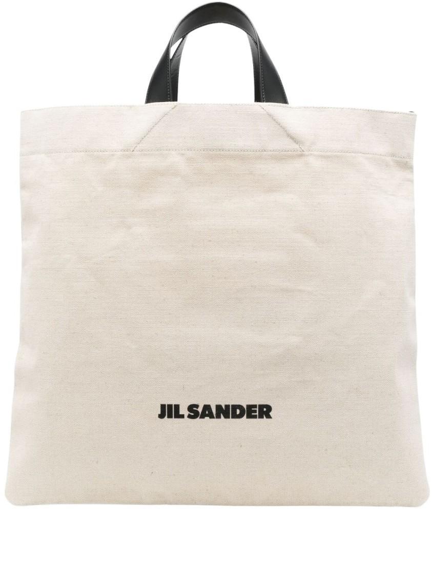 JIL SANDER Beige Logo Print Cotton-linen Tote Bag In White Product Image