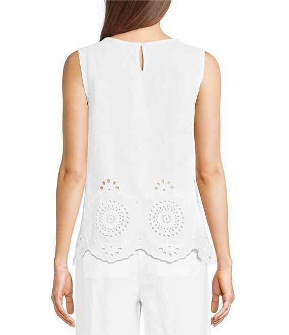 Charlie B. Linen Eyelet Embroidered Crew Neck Sleeveless Coordinating Top Product Image