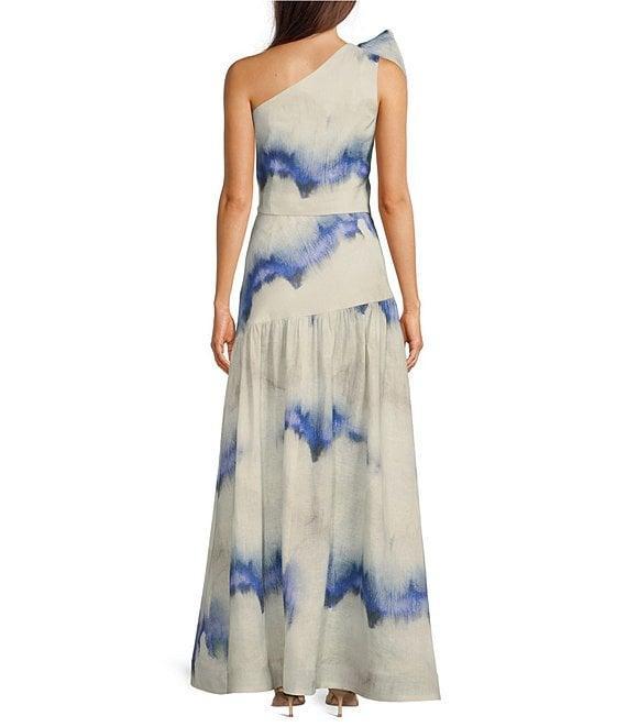 Muse by Marchesa Ren Dye Print Two Piece Linen One Shoulder Top & Skirt Set Product Image
