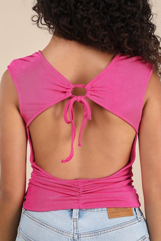 Carsten Hot Pink Ruched Cutout Tank Top Product Image