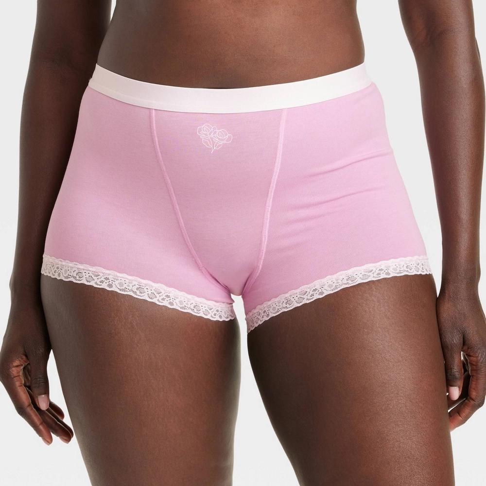 Womens Cotton and Lace Boy Shorts - Auden Rose XL Product Image