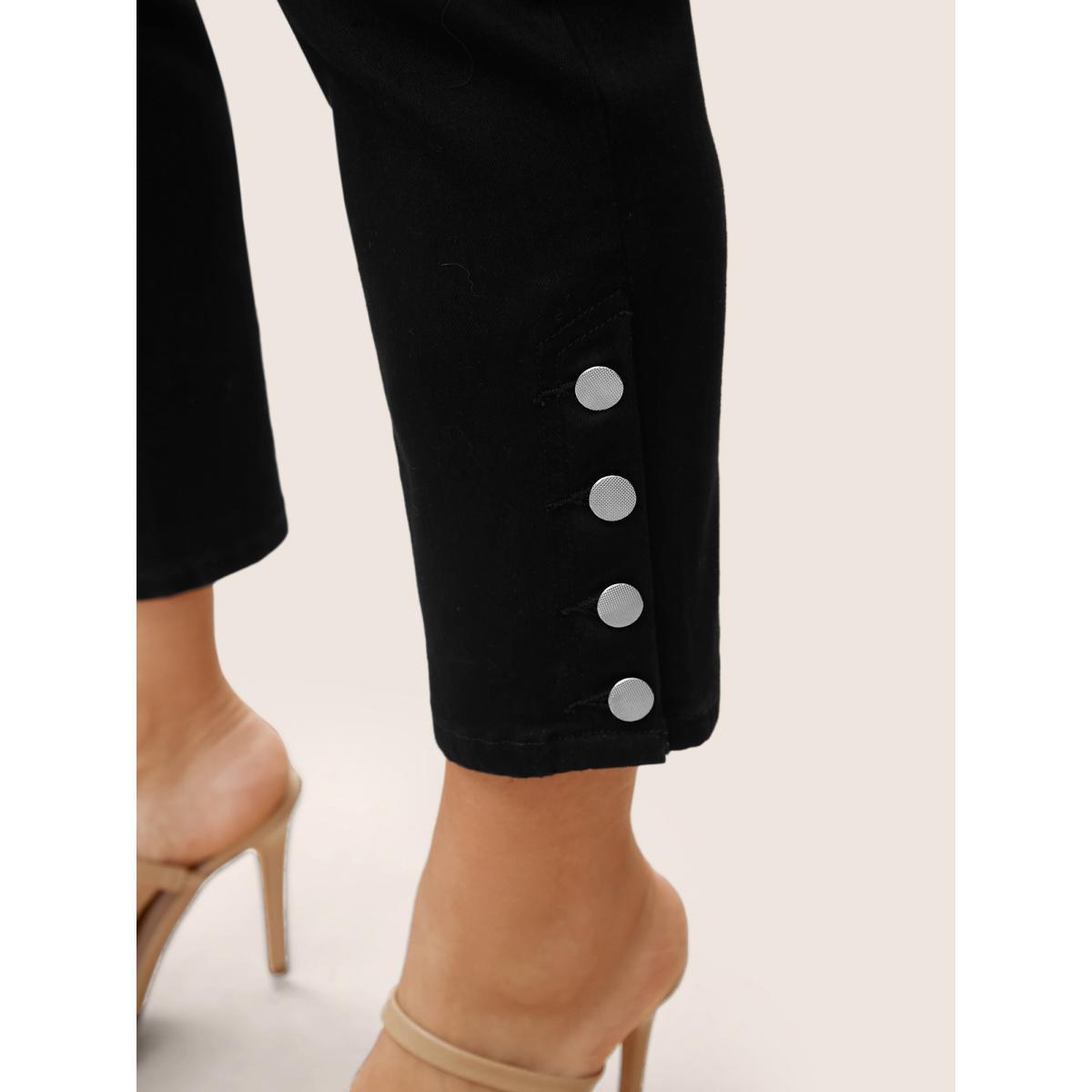 Plus Size Black Wash Button Detail Elastic Wais Slim Jeans Women Black Elegant Plain Non High stretch Pocket Jeans BloomChic 18/2X Product Image