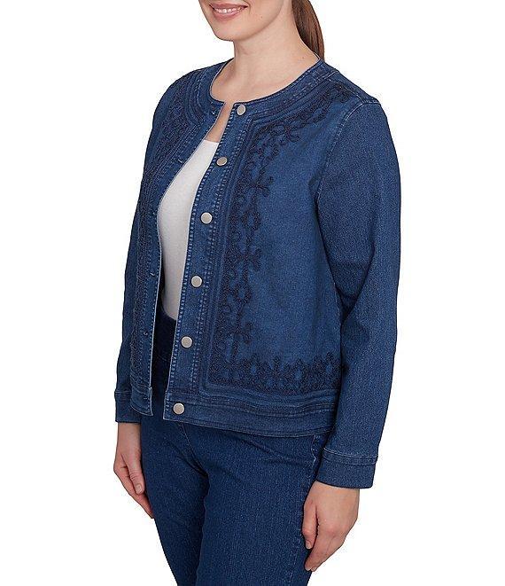 Ruby Rd. Embroidered Round Neck Long Sleeve Button-Front Jacket Product Image