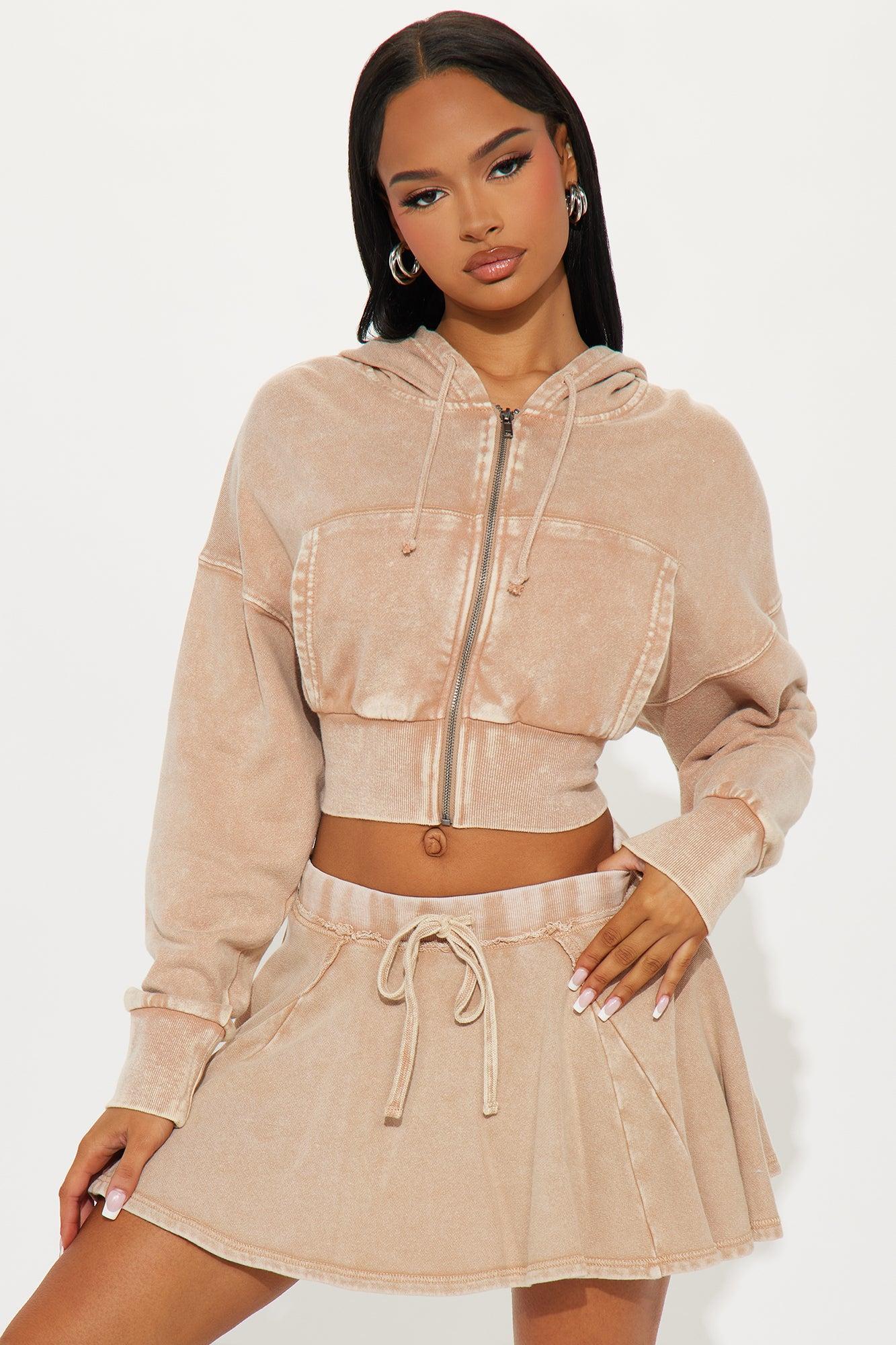 The Washed Cropped Hoodie - Taupe Product Image