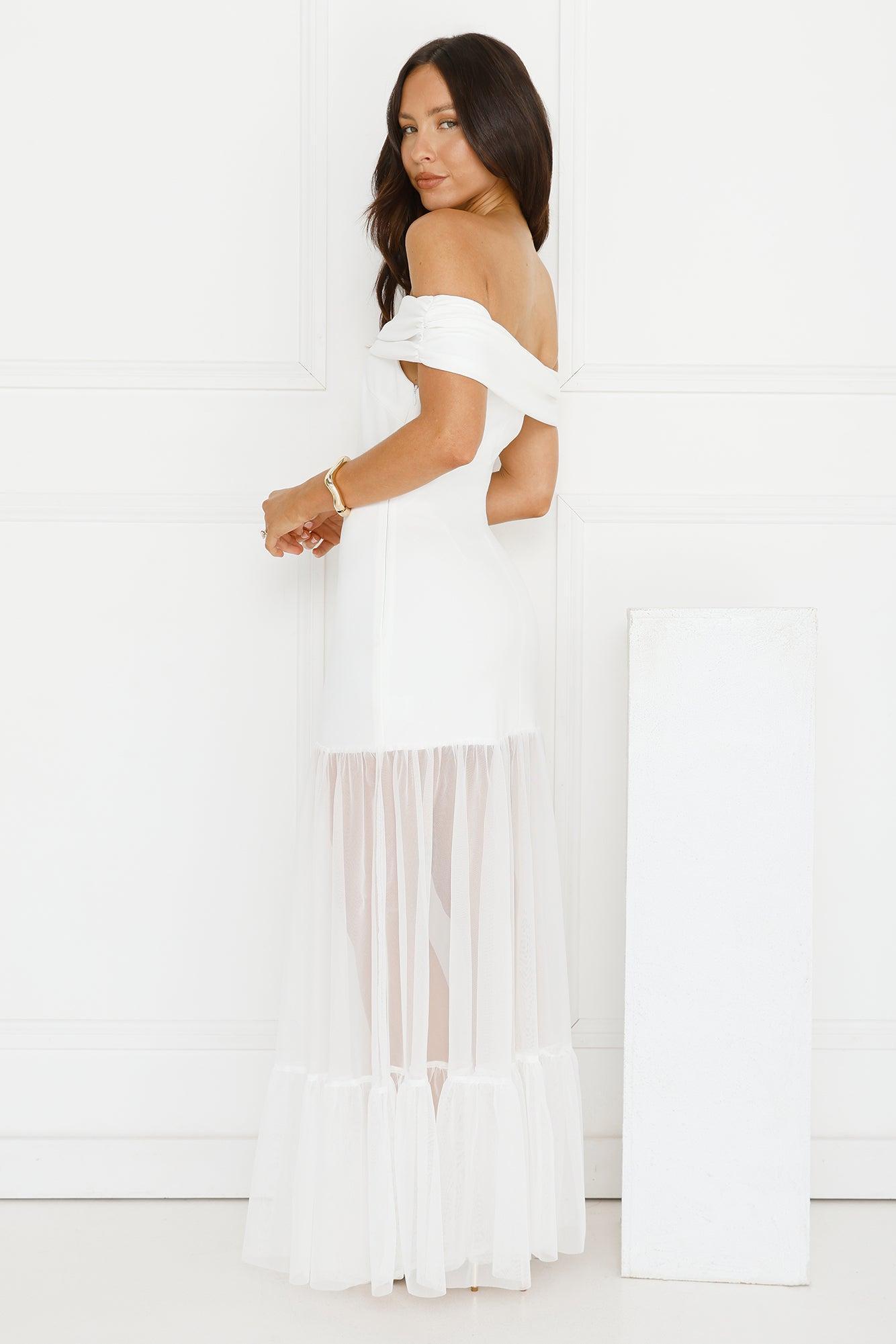 Moonbeam Reverie Off Shoulder Maxi Dress White Product Image