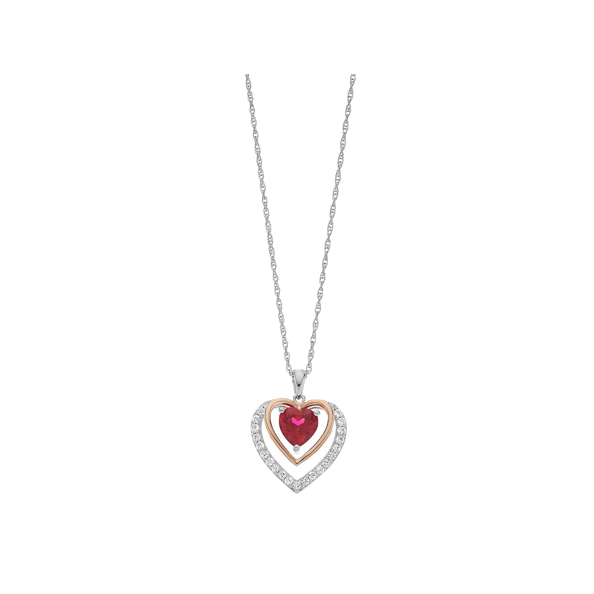 Two Tone Sterling Silver Lab-Created Ruby & Lab-Created Sapphire Heart Pendant Necklace, Women's, Size: 18" Product Image