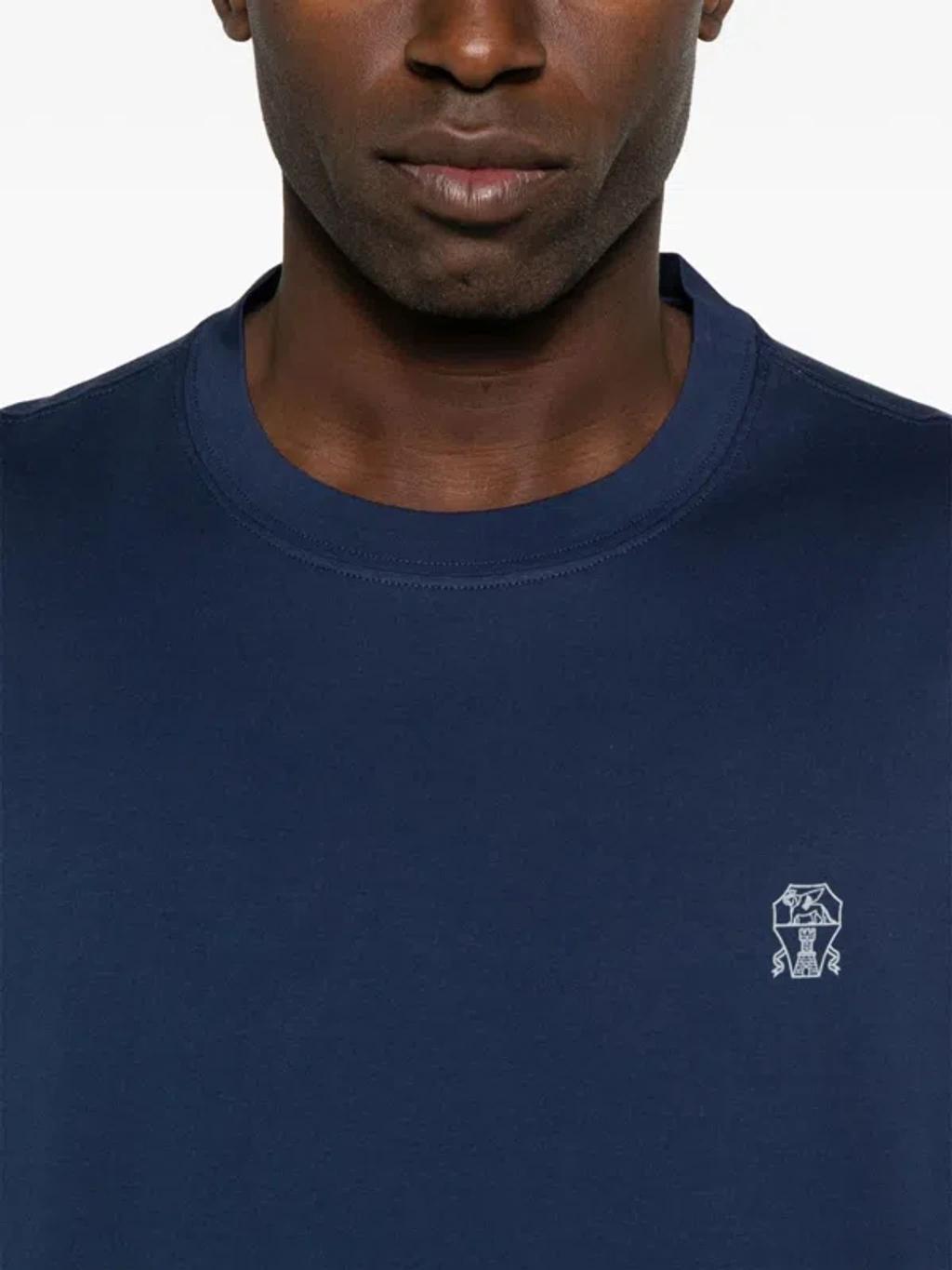 BRUNELLO CUCINELLI Logo-print T-shirt In Blue Product Image