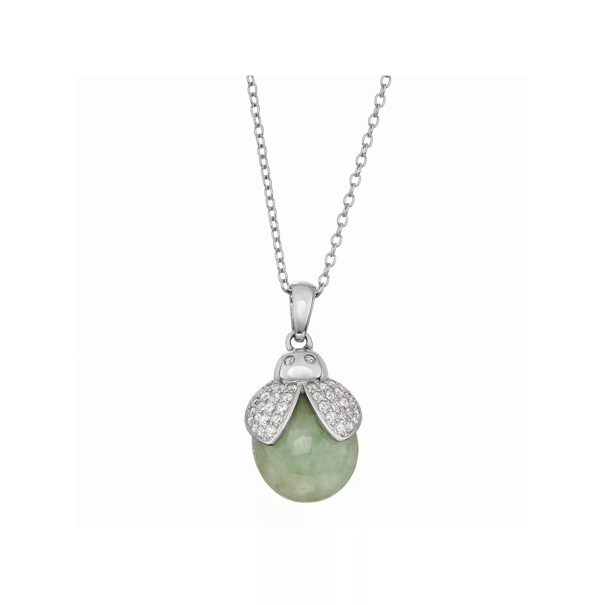 Dynasty Jade Sterling Silver Jade & Cubic Zirconia Ladybug Pendant Necklace, Women's, Size: 18" Product Image