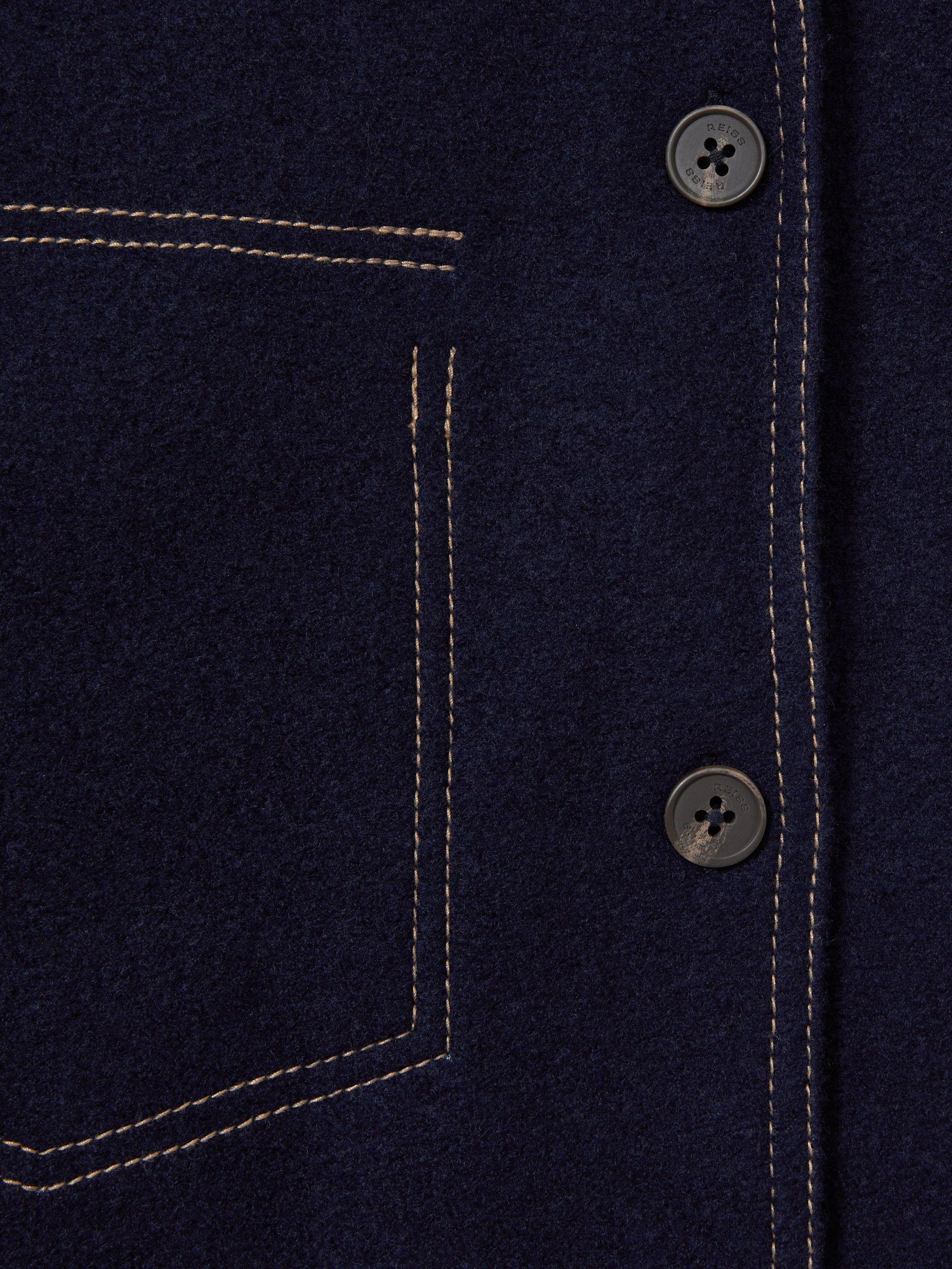Wool-Blend Topstitch Woven Shirt in Navy Product Image