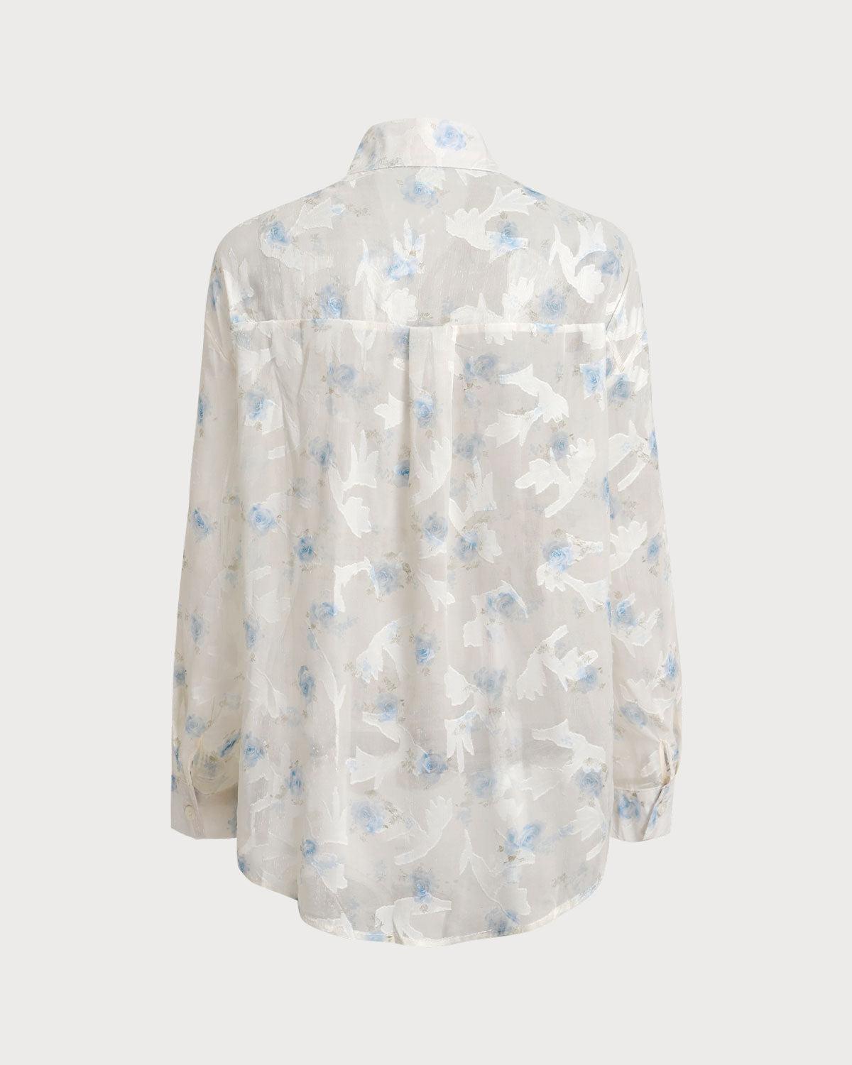 White Floral Textured Button Shirt Product Image