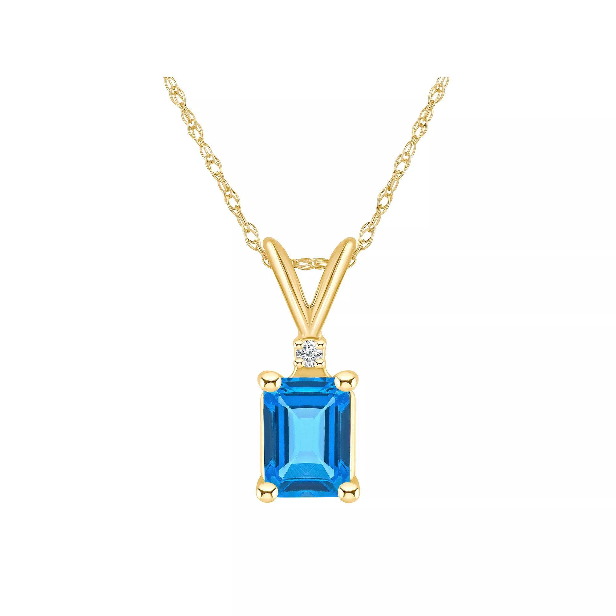 Celebration Gems 14k Gold Emerald Cut Swiss Blue Topaz & Diamond Accent Pendant Necklace, Women's, Size: 18", 14k Whgold Product Image