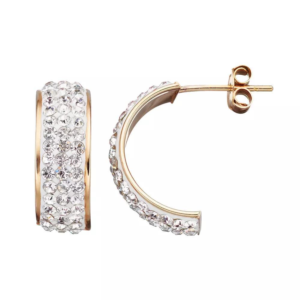 Crystal 14k Gold Over Silver Semi-Hoop Earrings, Women's, White Product Image